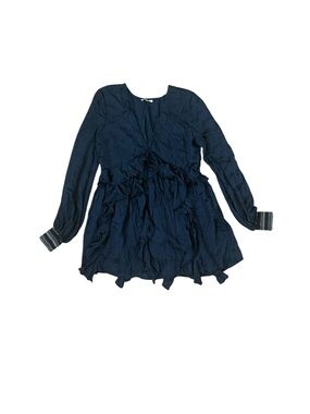 Tularosa Navy Tribal Blue Mini Ruffle V-neck Dress Small
